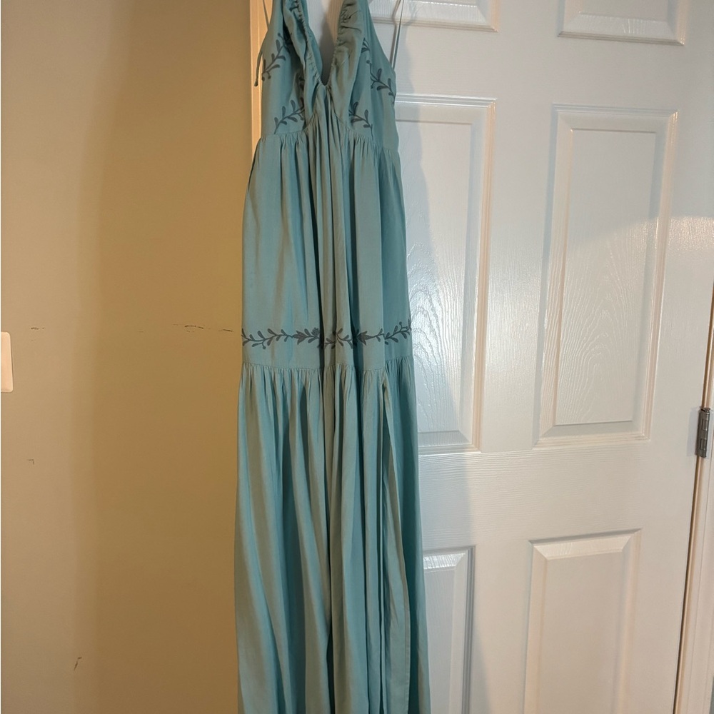 Open Back Strappy Blue Maxi Dress